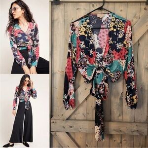 Anthropologie x kachel Cecily Wrap Blouse abstract floral sz 4